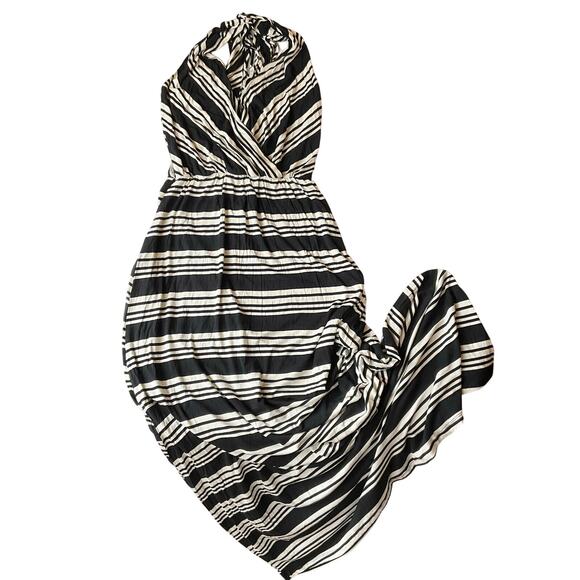 Liberty Love Women Maxi Dress size L Sleeveless Sexy V-neck Stripes Black White - Picture 1 of 10